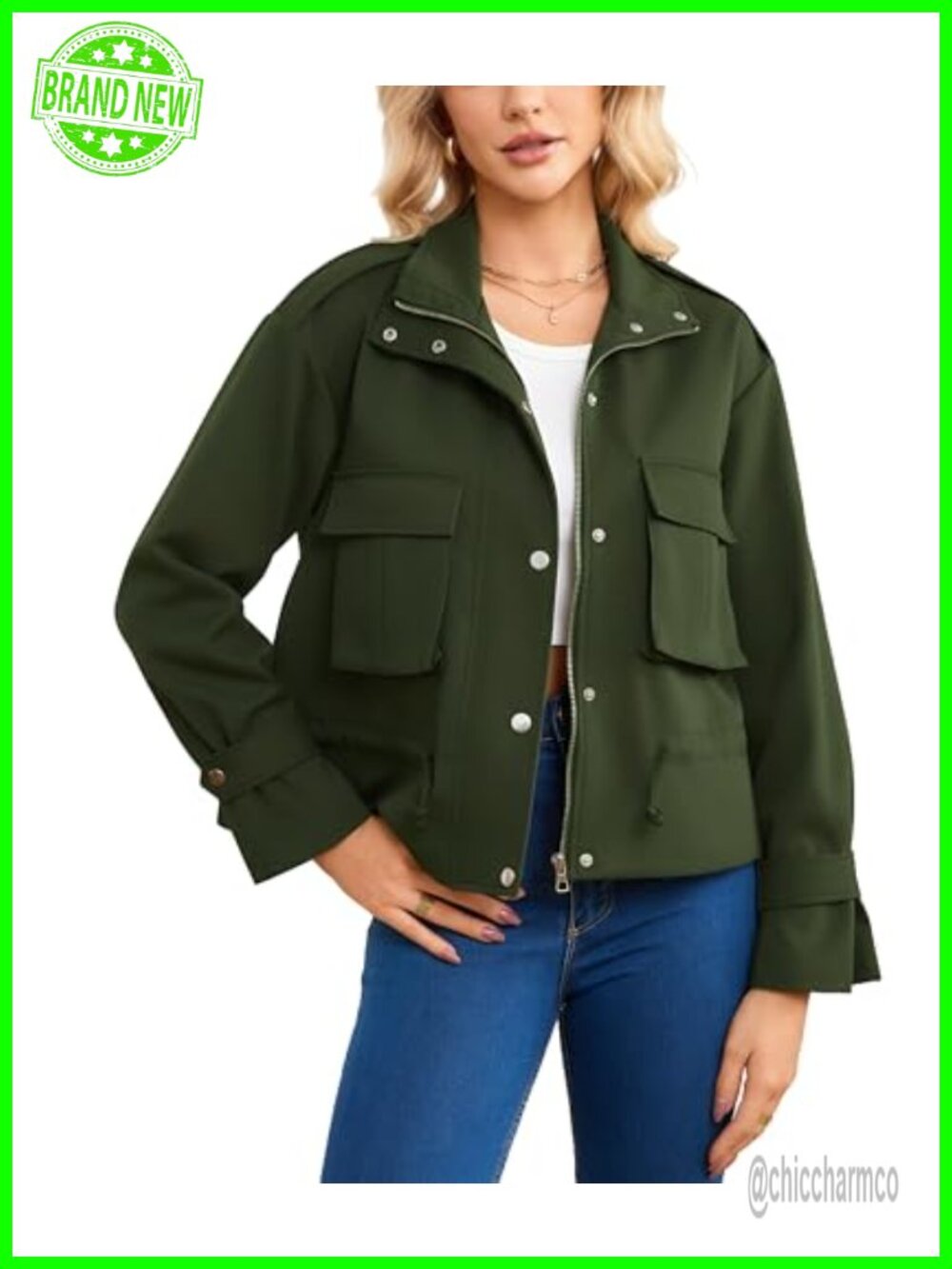 Women's Cropped Bomber Jacket Lightweight Long Sleeve Utility Zip Up Anorak Coat